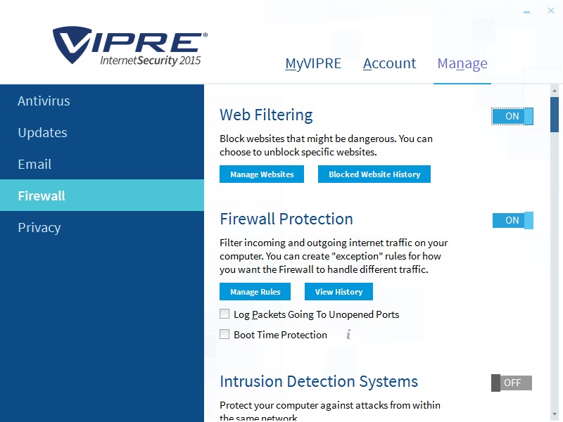 Nastavení firewallu ve VIPRE Internet Security